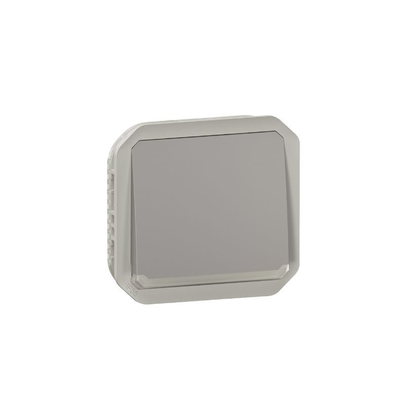 Poussoir NO lumineux avec voyant étanche Plexo 10A IP55 IK08 avec enjoliveur finition gris - 069542l