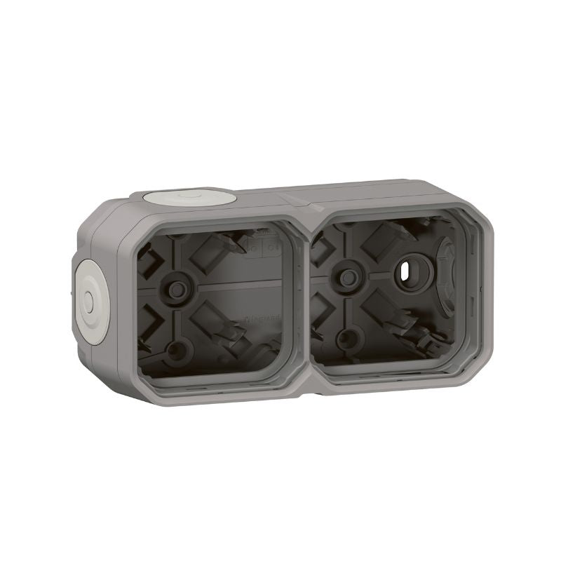 Legrand - Boîtier saillie étanche Plexo 2 postes horizontaux et verticaux 4 membranes - gris - Réf : 069672L