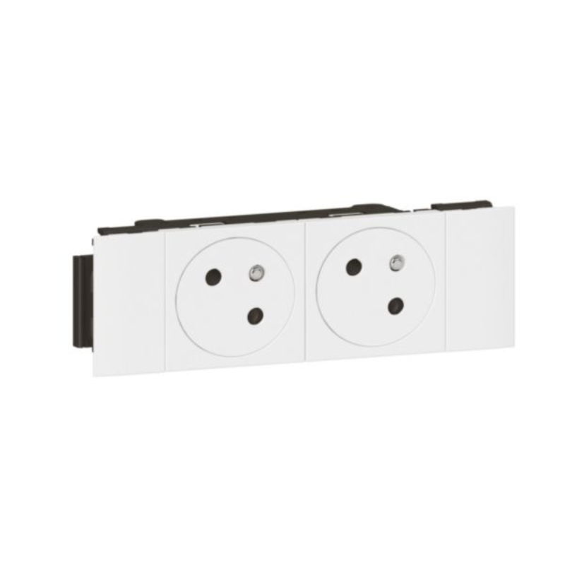 Double prise 2P+T pour goulotte Mosaic 4 modules - blanc - 077102L