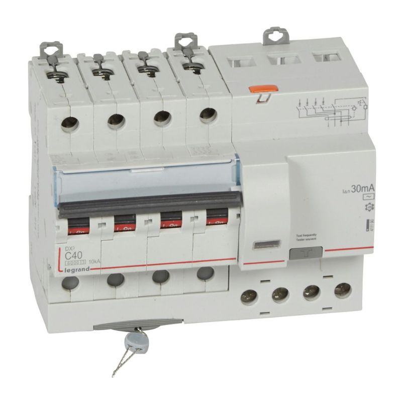 Legrand - Disjoncteur diff DX³ 6000 - vis/vis - 4P 400V~ - 40A - type AC 30mA - courbe C - 7 mod - Réf : 411190