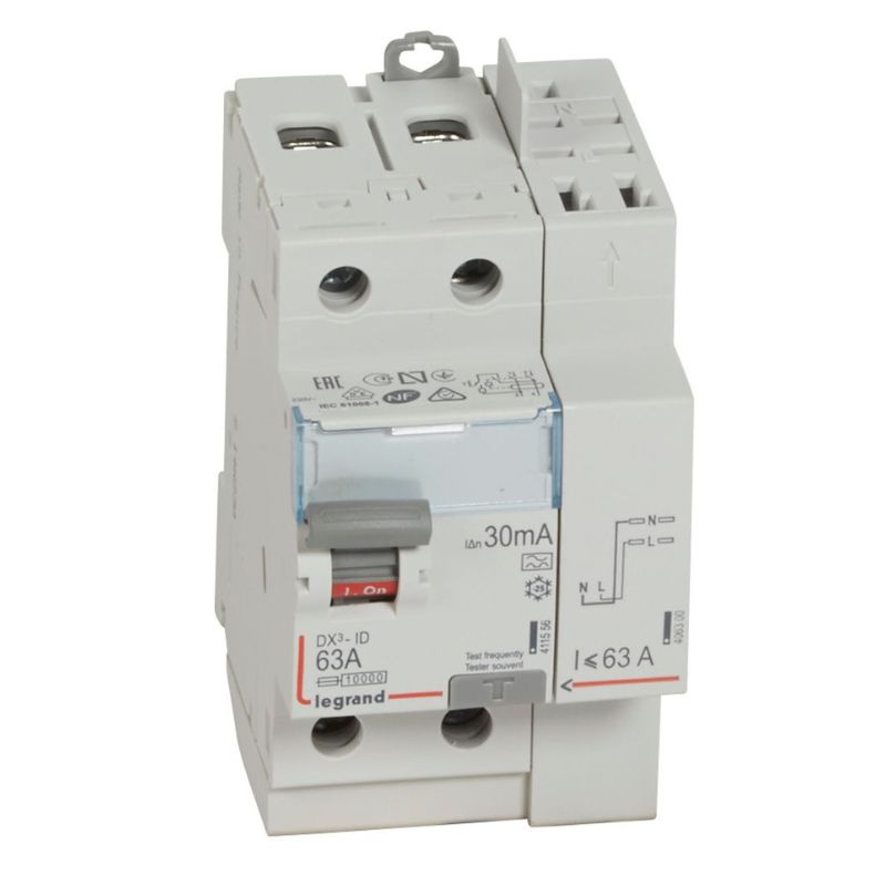 Legrand - Inter diff DX³-ID - vis/auto - 2P - 230V~ - 63A - type A - 30mA - Réf : 411639