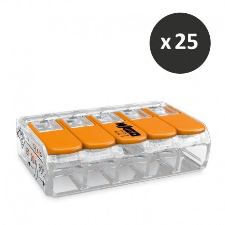 Wago -Borne de raccordement COMPACT 5 conducteurs à leviers souple et rigide - 221-415