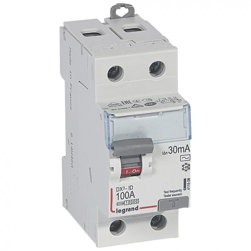 Interrupteur différentiel 100 A - Type AC - 2P - 30 mA - Vis/vis - Haut/bas - DX³-ID
