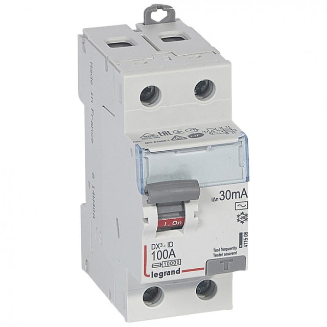 Interrupteur différentiel 100 A - Type AC - 2P - 30 mA - Vis/vis - Haut/bas - DX³-ID